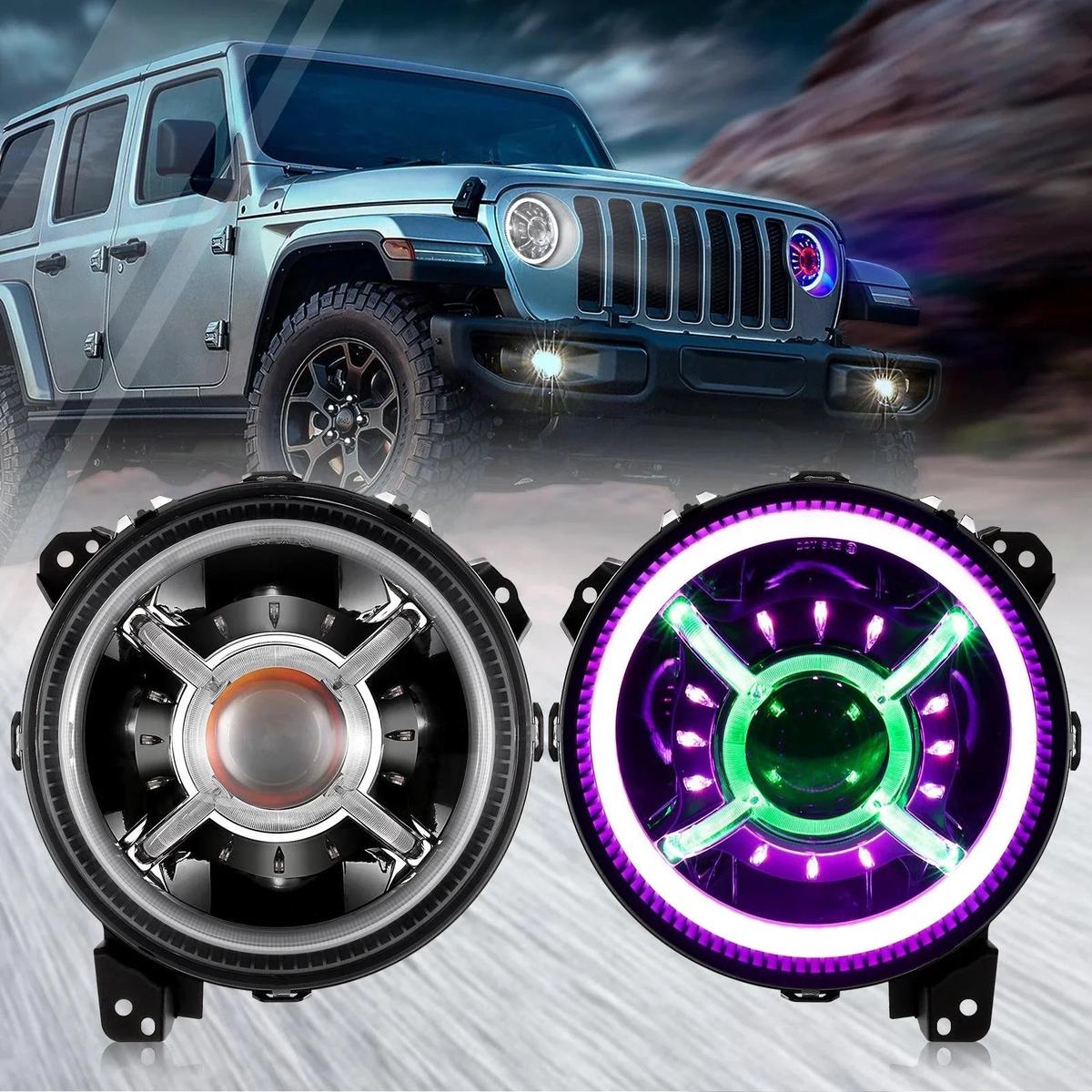 (2pcsset) 9 Inch RGB Headlights Replacement Bluetooth Control for Jeep Wrangler JL JLU Sport Rubicon Sahara Gladiator JT 2019 2020 w DRL